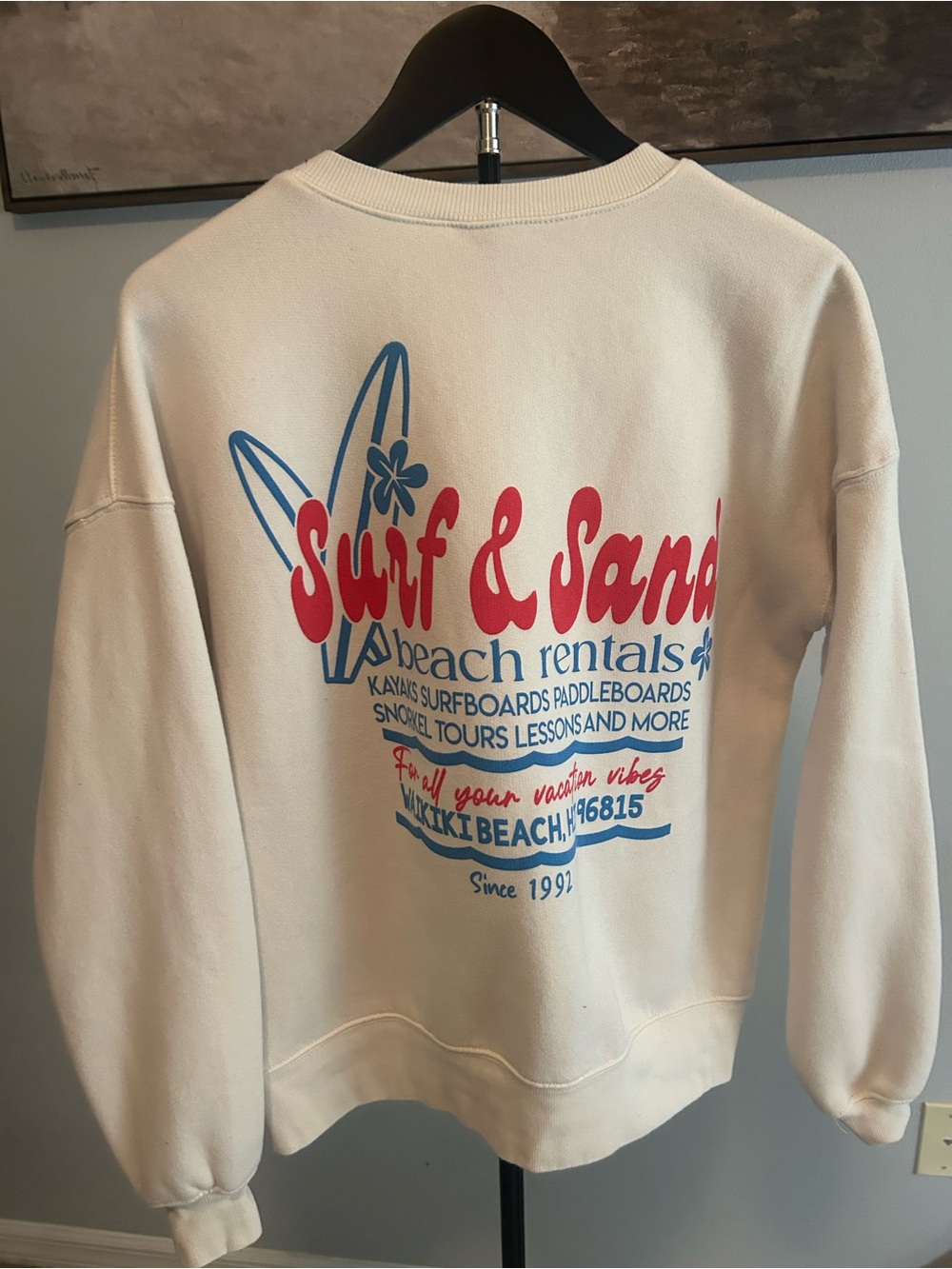 wild fable oversized Cream Crewneck with Red Script Logo and Blue Surf Graphic - Picture 2 of 3